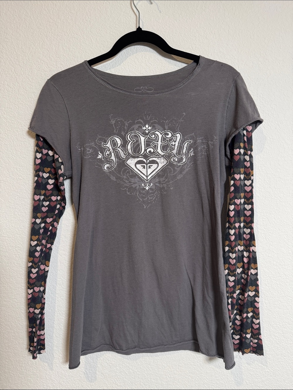 Roxy Y2k Vintage Grey Layered Long Sleeve T Shirt
